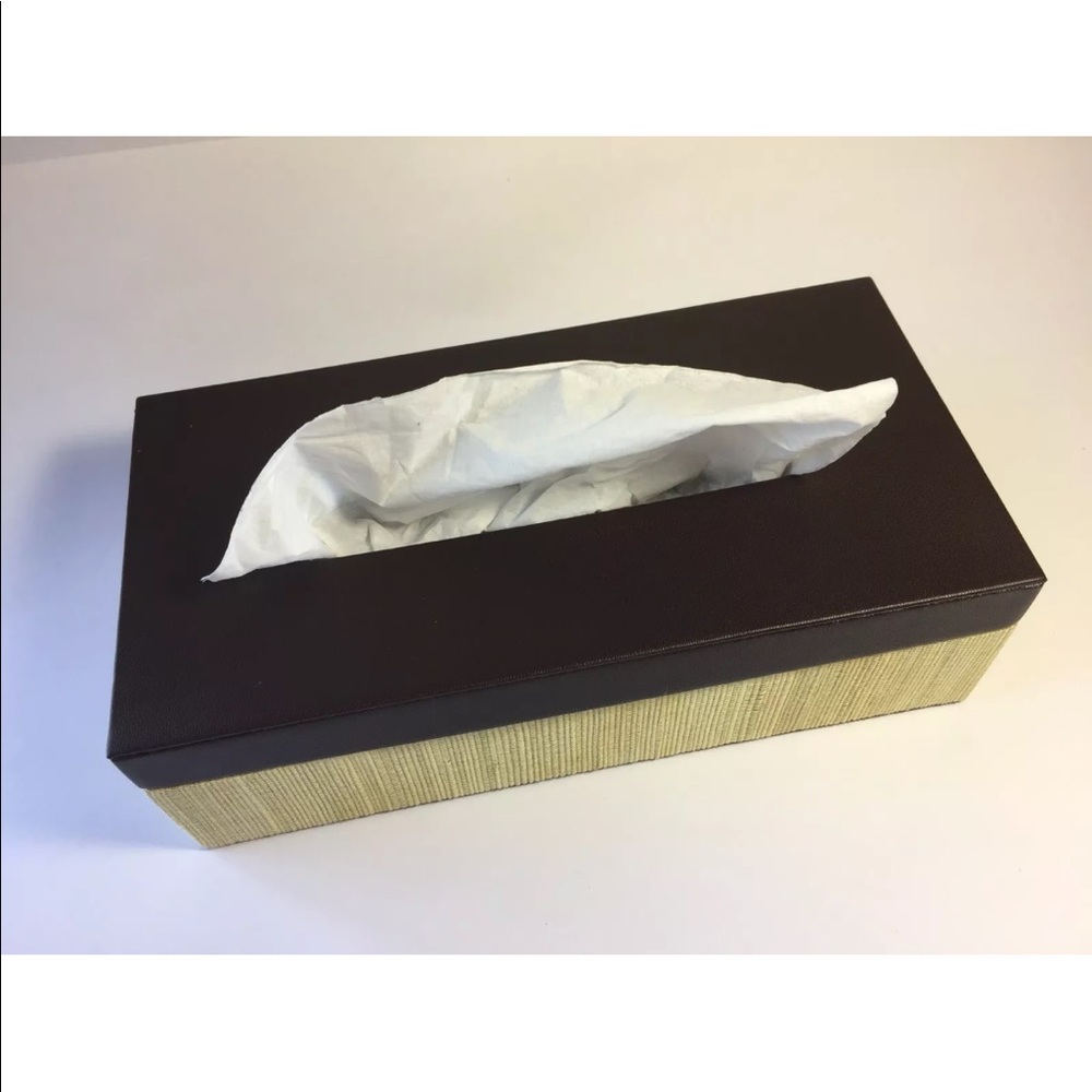 New Decorative HandWoven Abaca Straw Tissue Box With Faux Leather Beige Brown